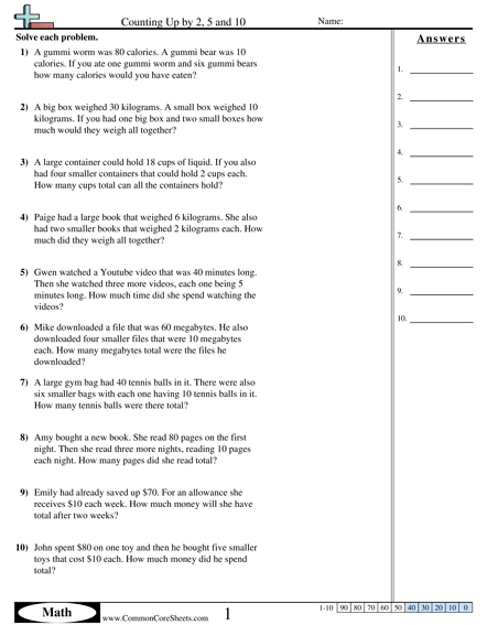 Counting Worksheets - Counting up by 2,5 and 10 (word) worksheet